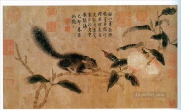 Ardilla qian xuan sobre melocotón tradicional China Pinturas al óleo